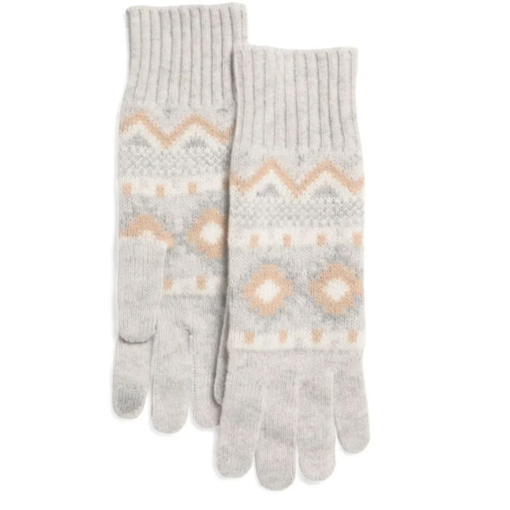 HANNAH ROSE Tan Ivory Caramel Vapor Fair Isle Merino Wool Smartphone Gloves